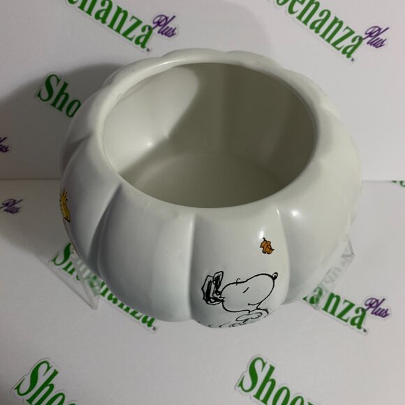 Peanuts Candy Bowl Pumpkin Thanksgiving Halloween Fall Leaves Snoopy Woodstock - Picture 2 of 6